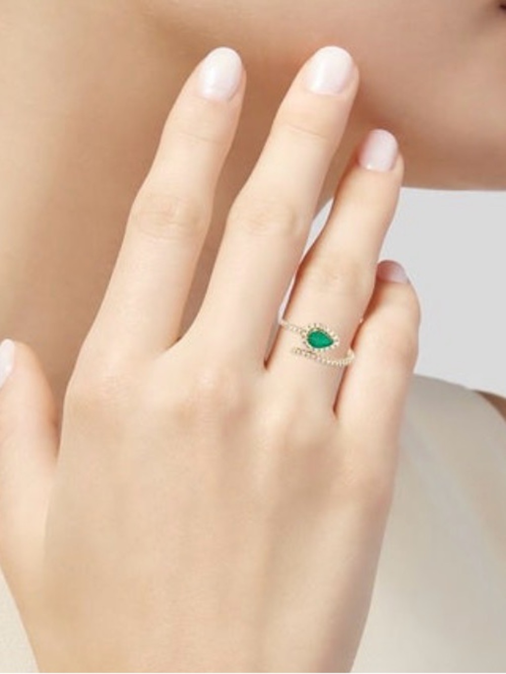 18K Emerald & Diamond Snake Ring, Size 6.5 - Picture 5 of 9